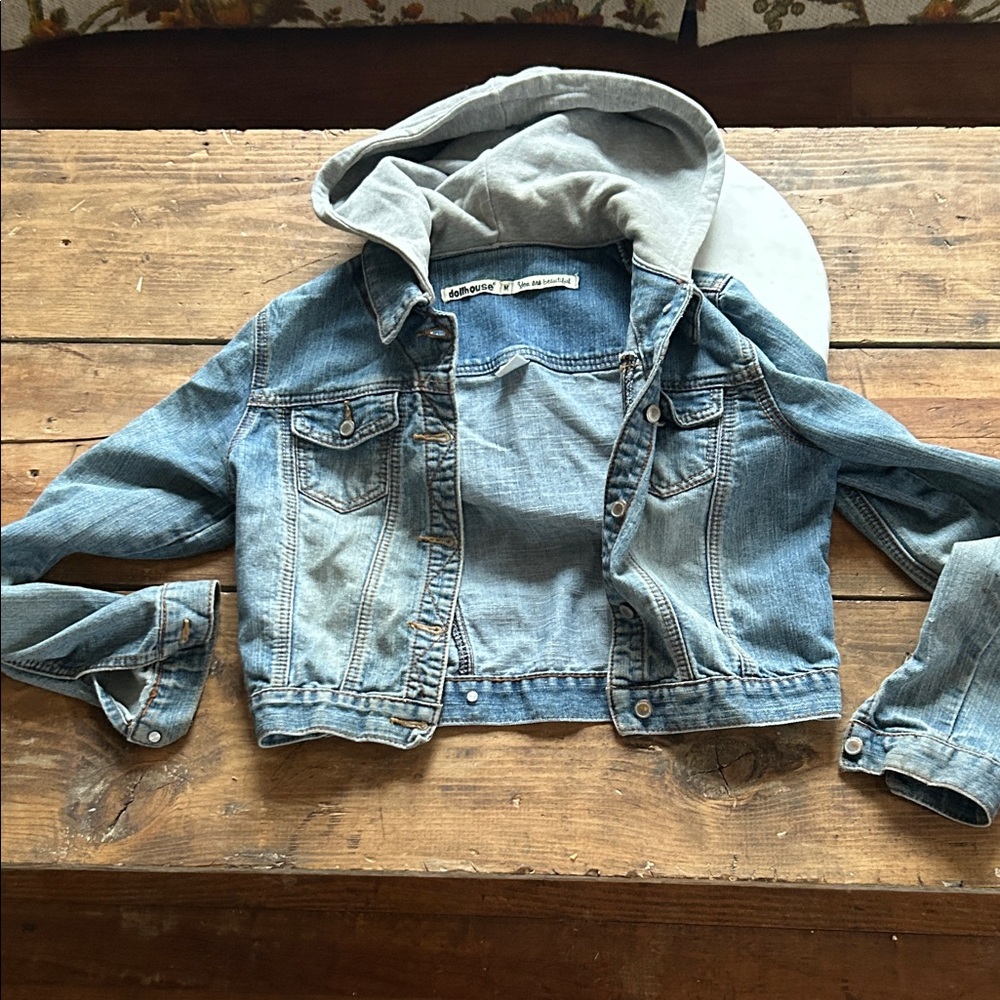 Dollhouse Blue Jean Jacket with Gray Hood